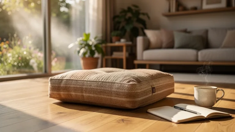 Coussin de méditation confortable transformant les assises matinales pour un bien-être profond